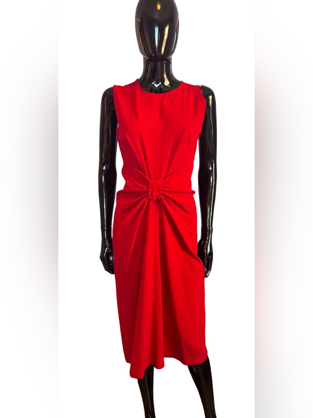 Prada Red Knot-Front bow Sleeveless Midi wool silk Dress